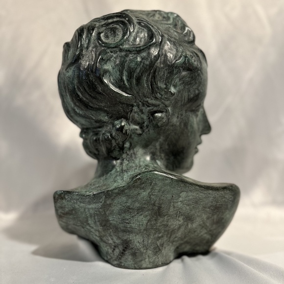 Vintage Maitland Smith Style Ceramic Bust Verdigris Green Grecian Goddess - Picture 4 of 9